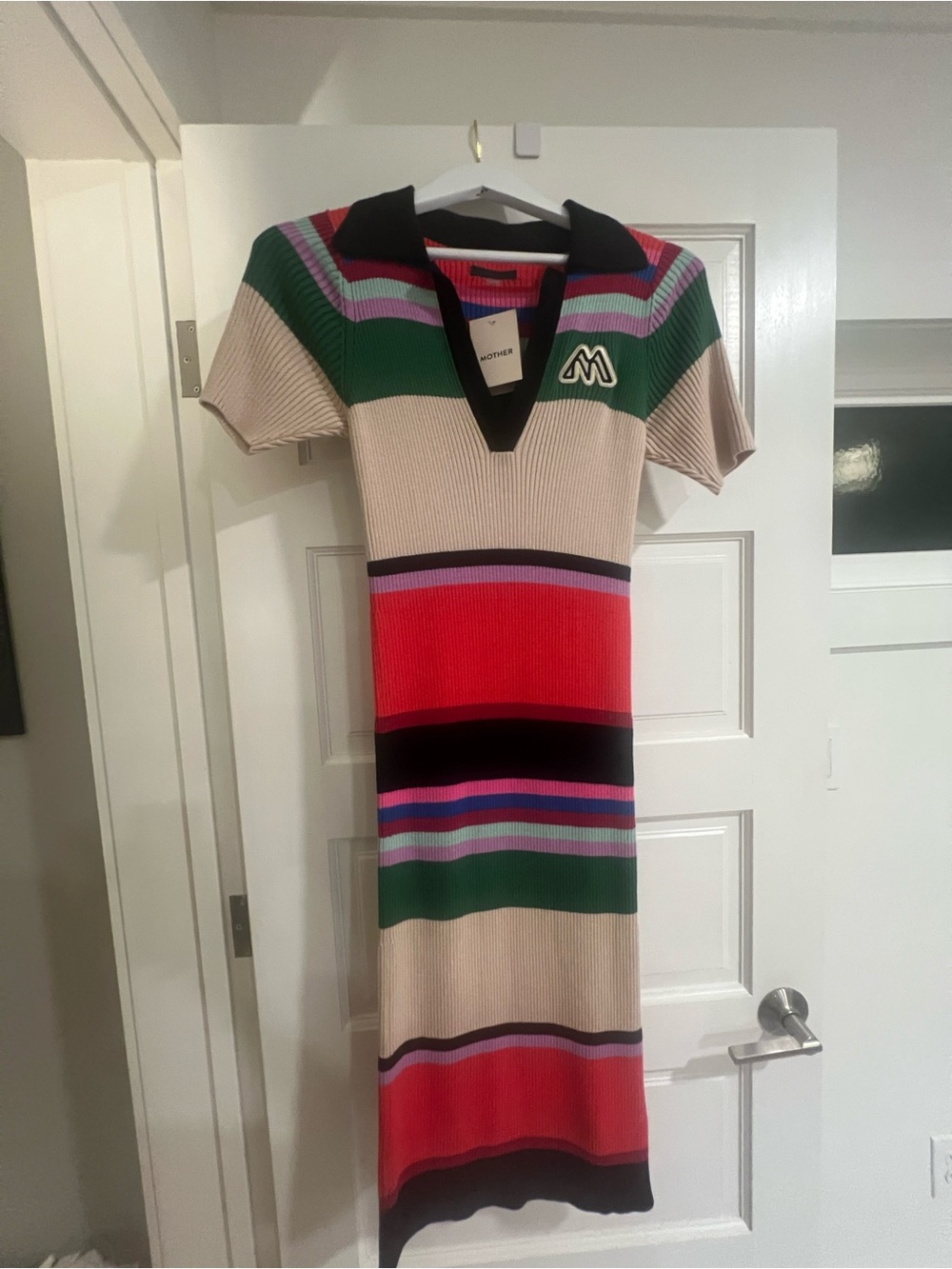 MOTHER Multicolor Striped Rib-Knit Polo Midi Dress - Picture 2 of 8